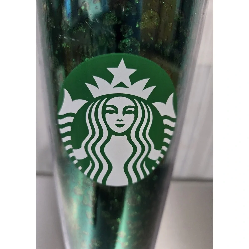 STARBUCKS Holiday Green Glitter 24oz Cold Tumbler LTD‎ Edition 2019 Used